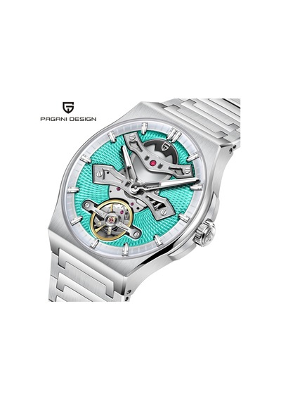 Pd-ys028 42mm 100m Su Geçirmez, İskelet Otomatik Safir Kristal Işıkl Full Çelik Lüks Erkek Kol Saati Gümüş