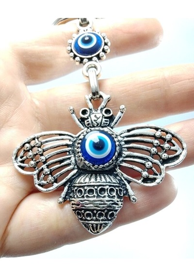 Nazar Boncuğu Metal Arı Figürü Anahtarlık / Araba Dikiz Ayna Süsü