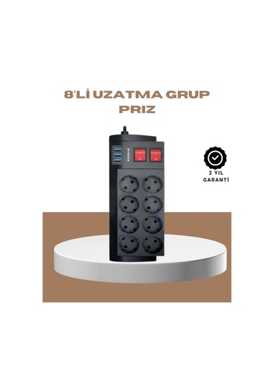 Hubrendy Tekno Güçlü Termal Korumalı 8 Priz + 3 Usb Çoklu Uzatma Kablosu 2m