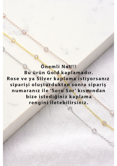 Queen Silver Jewelry 925 Ayar Gümüş, Zirkon Taşlı Vücut Zinciri Altın