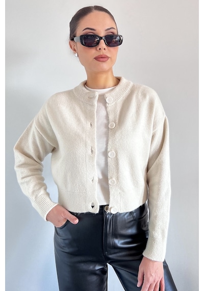 Ritnice Kadın Tilia Crop Krem Yumuşak Dokulu Hırka Krem