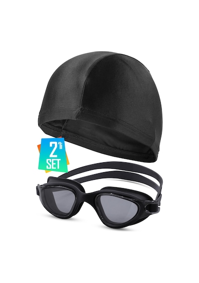Swimmer Pro Buğu Yapmaz Antifog Yüzücü Gözlüğü Bone Set Uv Korumalı Yüzme Havuz Deniz Gözlük Siyah Beyaz