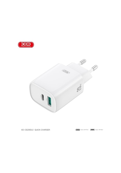 Xo Ce29 20w Pd & Qc 4.0 Hızlı Şarj Cihazı - Çift Çıkışlı Usb-c Ve Usb-a Duvar Şarj Adaptörü