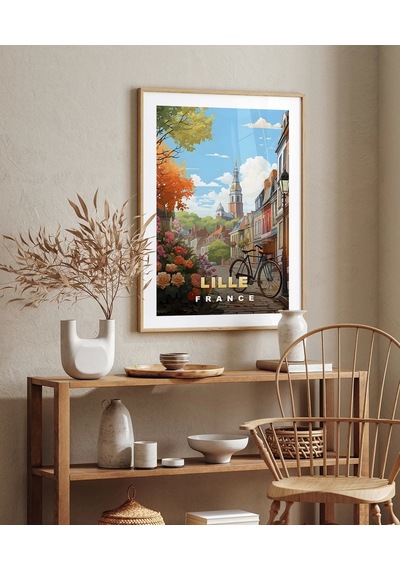 Çerçevesiz Poster Lille Sokakları Ve Bisiklet Manzarası
