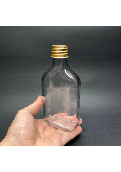 Rotanev 4 Adet Şeffaf Cold Brew Metal Gold Kapaklı Soğuk Kahve Yassı Cam Şişe 200 ml ve Çubuk Buz Kalıbı