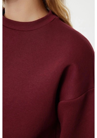 Kazax 3 İplik Şardonlu Bisiklet Yaka Sweatshirt Bordo Bordo