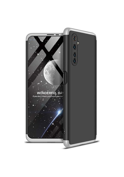Noktaks - Realme 6 Pro Uyumlu Kılıf Parmak İzi Tutmayan Alt Üst Geçmeli 3 Parça Ays Kapak - Siyah-gri - T13928