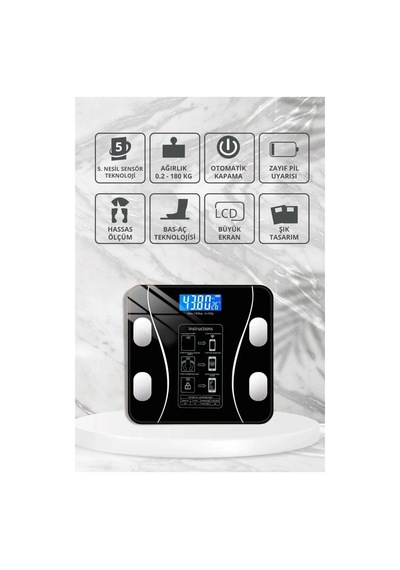 Vücut Analiz Cihazı Yağ Ölçer Fonksiyonlu Dijital Baskül Elektronik Tartı Akıllı Bluetooth Lcd Dijital Ekran Ev