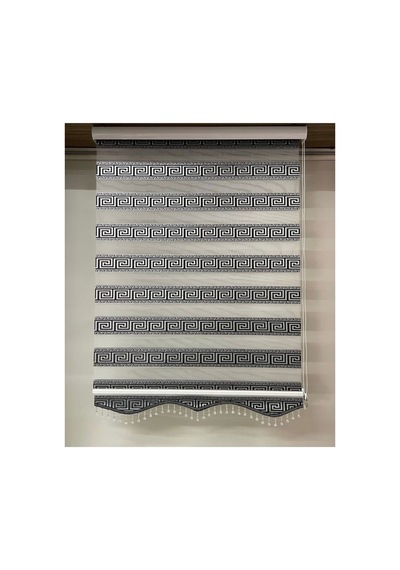 Siyah Renk Versace Desenli Gümüş Sim Detaylı Boncuklu Zebra Stor Perde Siyah - 97810384 Siyah