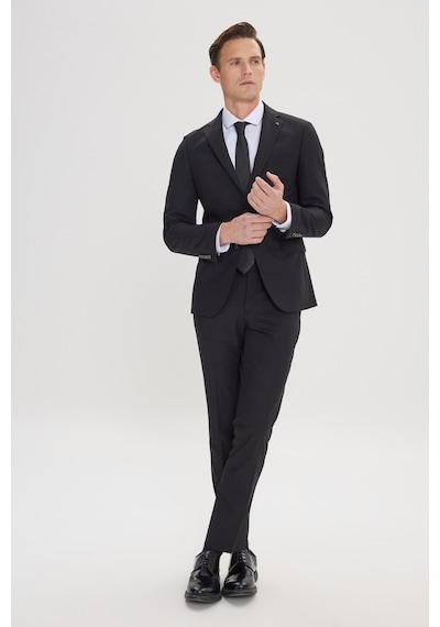 AC&Co / Altınyıldız Classics  Erkek Sıyah Slim Fit Dar Kesim Mono Yaka Takım Elbise Siyah