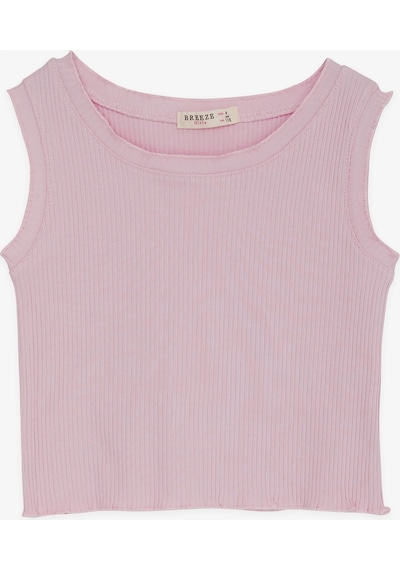 Breeze Kız Çocuk Crop Tişört Fitilli 8-14 Yaş, Pudra-pudra Pudra