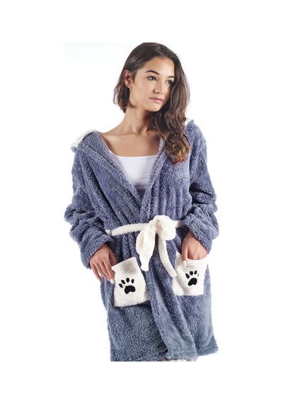 Fushia Panda Wellsoft Sabahlık Nakışlı Kapüşonlu Peluş Ev Giyimi 001