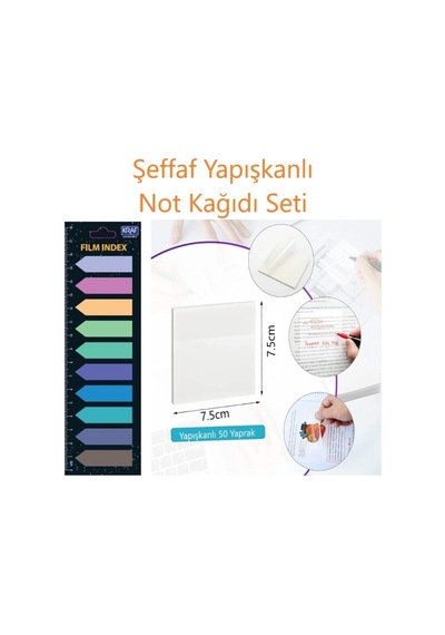Şeffaf Yapışkanlı Not Kağıdı Seti, 75x75mm, 50 Yaprak, 10 Renk