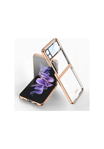 Samsung Uyumlu Galaxy Z Flip 4 Kılıf Zore Kıpta Lensli Kapak Gold