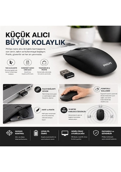 Spk7398b/38 1600 Dpı Sessiz Tıklama Siyah Kablosuz Ofis Mouse