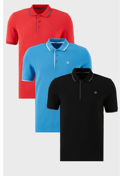 Buratti Pamuklu Slim Fit Şerit Detaylı Düğmeli Polo Yaka 3'Lü Paket Erkek T Shirt 5902118S3 Siyah-Kırmızı-Koyu Mavi
