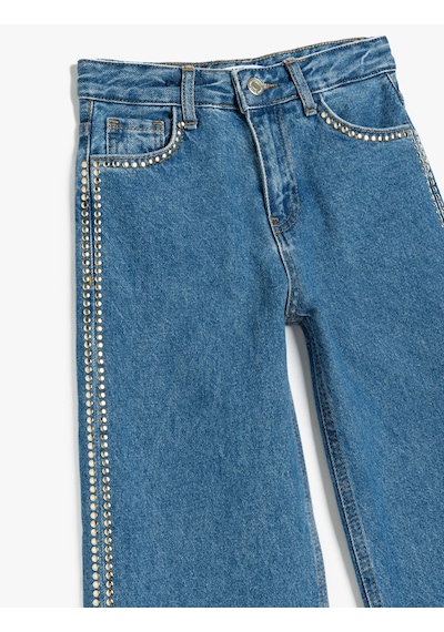 Koton Taş Detaylı Pamuklu Bol Paça Denim Pantolon Orta İndigo 5skg40097ad Indigo Koton Taş Detaylı Pamuklu Bol Paça Denim Pantolon Orta İndigo 5skg40097ad Indigo