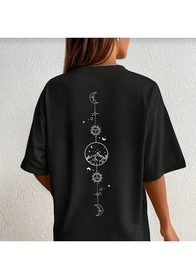 Panda Baskı Tekstil Gündüz&gece Baskılı Özel Tasarım Oversize Tshirt Siyah