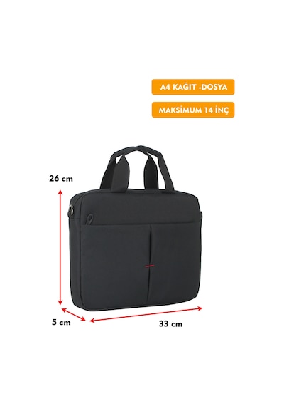 13,3 - 14 İnç Laptop Evrak Çantası Tablet A4 Kağıt Ve Dosya Uyumlu Darbe Emici Koruma Omuz Askılı Siyah