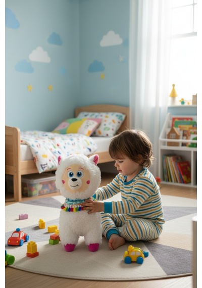 Büyük Boy Yumuşak Peluş Lama Oyuncak - Yumuşacık Uyku Arkadaşı Fularlı Lama 35 Cm Beyaz