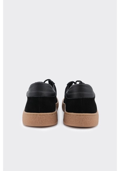 Derinet Hakiki Deri Bağcıklı Kadın Sneaker Siyah Siyah