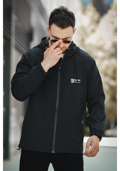 Oksit Mmx Baskılı Suya Dayanaklı Slim Fit Erkek Kapüşonlu Mevsimlik Mont Yağmurluk 001