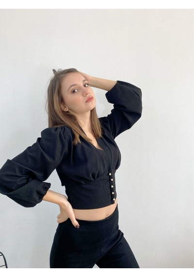 Mois Atelier Siyah Crop Top Bluz Gömlek, Tasarım, Hediye, Büyük Beden Siyah