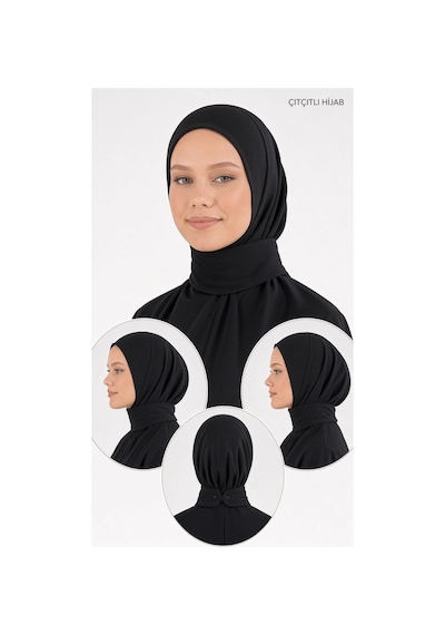 Çıtçıtlı Hijab Siyah Pratik Tesettür Başörtüsü