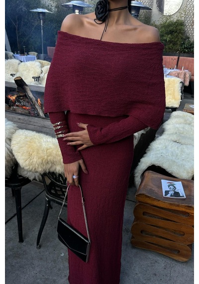 Lijuri Madonna Yaka Premimum Elbise 2828 R2-a-k2 Bordo