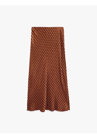 Koton Slim Fit Puantiye Desenli Midi Saten Etek Kahverengi Desenli 6sak70100ew
