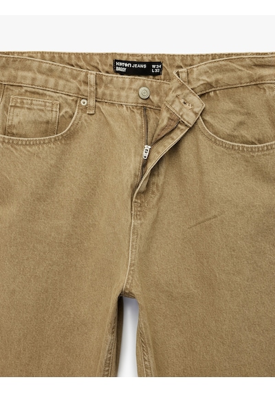 Koton Pamuklu Bol Normal Bel Oversize Baggy Jean Pantolon Deve Tüyü 7wam40137nd Taba