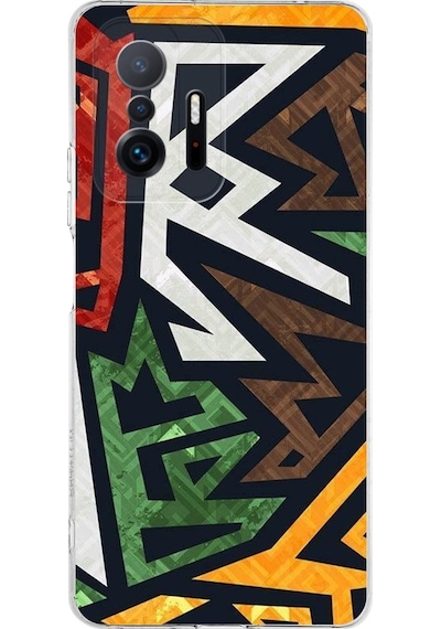 Xiaomi Mi 11t Pro Kamera Korumalı Kapak Soyut Grafiti Tasarımlı Şeffaf Kılıf Şeffaf