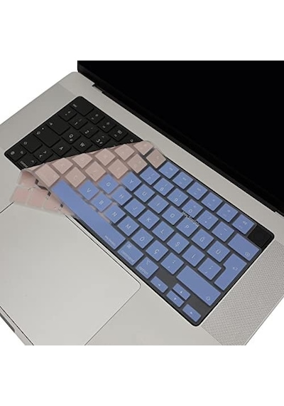 Macbook Türkçe Q Klavye Koruyucu Mavi Pembe M1-m5 Air 13.6 A2681 A3113 A3240 A3449 Pro 14 A2442 A3426 A3434 Pro 16 A2485 A3429 Neo 13 Ultra İnce Silikon Keyboard Cover Touch Id