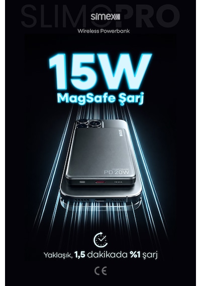 Simex İphone Uyumlu 5000mah Magsafe 20w Kablosuz Powerbank Şarj Cihazı Taşınabilir 17 16 15 14 13 12 P Max Standart