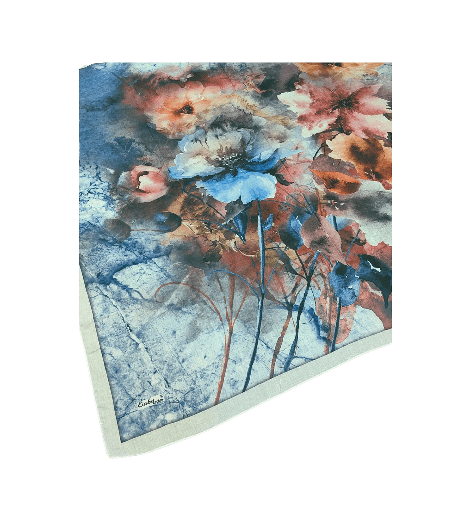 Mim Eşarp Enba Çiçek Desenli Pamuklu Eşarp 90x90 Cm Kırık Beyaz