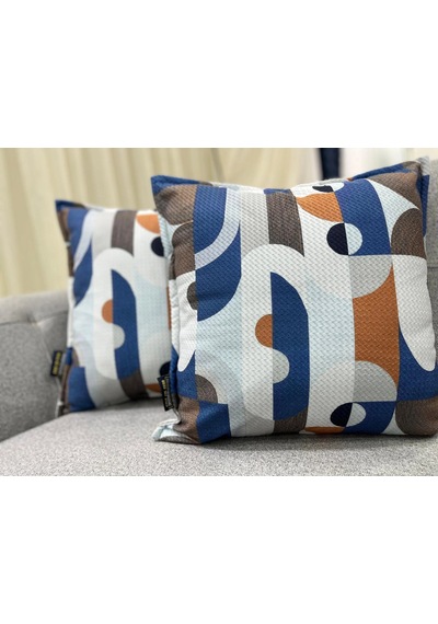 Nıvemeshome Geometrik Mavi Desenli 45x45 Dolgulu Kırlent Kılıfı Mavi Desenli