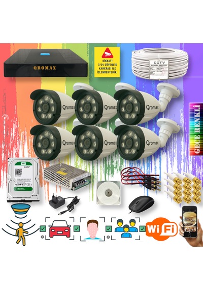 6 Kameralı Gece Renkli Yapay Zekalı Turbohd Set 3908w-9008