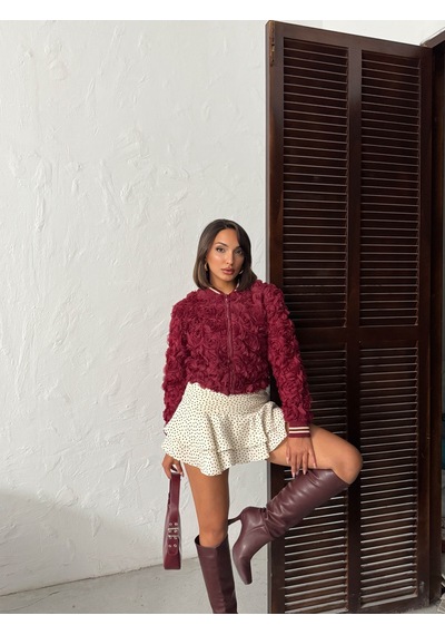 Verymoda Gül Süzüneli Fermuarlı Mont Bordo