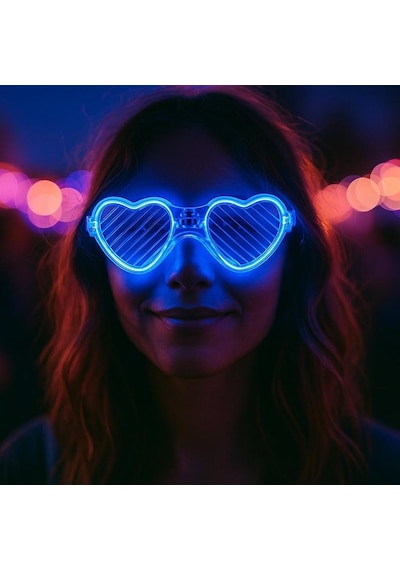Mavi Led Işıklı Kalp Gözlük 3 Modlu Parti - Glow Gözlüğü 0 - 99