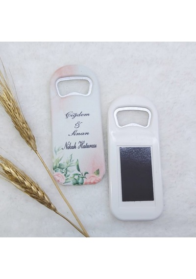 Pembe Çiçekli Dikey Açacak Magnet 4,5x10,5 Cm Uv Nikah Ş(30 Adet)
