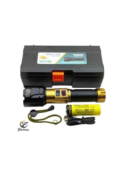 Small Sun Sm-t288 50w 5000 Lümen Dijital Ekranlı Şarjlı El Feneri - 8800mah Pil Siyah