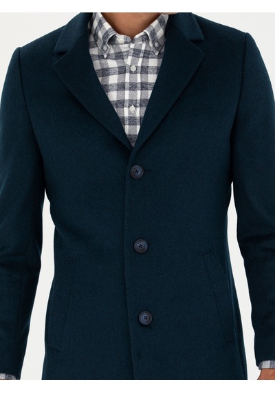 Cacharel Petrol Mavisi Yün Karışımlı Ex. Slim Fit Palto