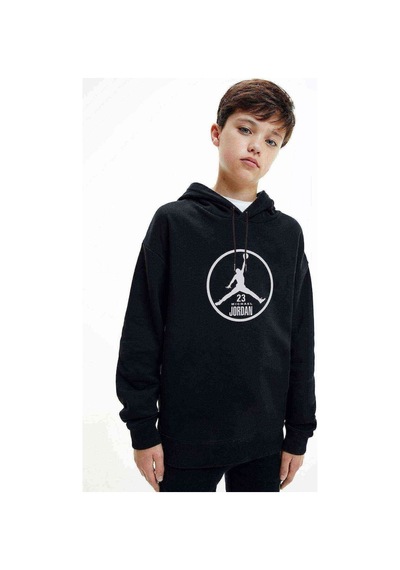 Tshirthane Basketbol 23 Baskılı Unisex Çocuk Kapüşonlu Siyah Sweatshirt Siyah