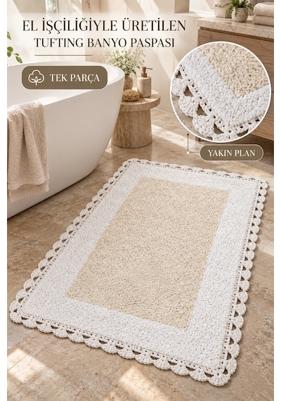 Alanur Bodrum Tufting Cotton Pamuklu El Işi Örgülü Paspas 108 70 X 120 Cm Beyaz - Ekru