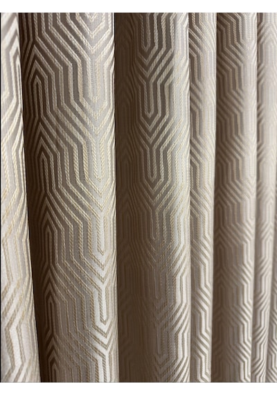 Labirent Desen Krem Fon Perde 1/3 Sık Pile Krem