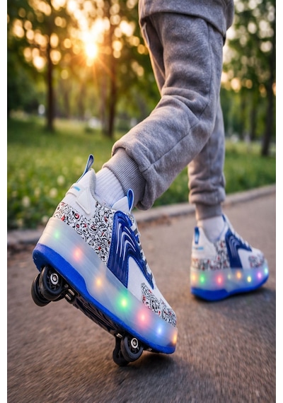 Muggo Flow Çocuk Işıklı Patenli Tekerlekli Sneaker Spor Ayakkabı Mavi
