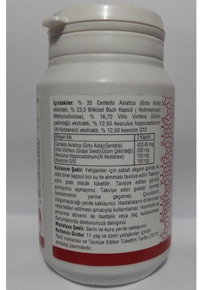 Ersağ Gotu Kola. At Kestanesi. Üzüm Çekirdeği. Koenzim Q10 Içeren