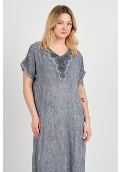Ella Camelia Kadın Omuz Detaylı Çift Cepli Kendinden Desenli Elbise 19e074 Indigo Indigo