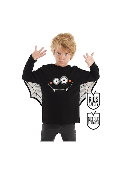 Erkek  Çocuk  Halloween  Pamuklu  Siyah  Uzun  Kollu  T-Shirt  4-7  Yaş