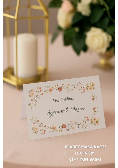 Şakayık Nişan Masa Kartı Çift Yön Baskı - 11x16cm - İsme Özel - Nişan Kartı - Nikah Kartı - 10 Adet